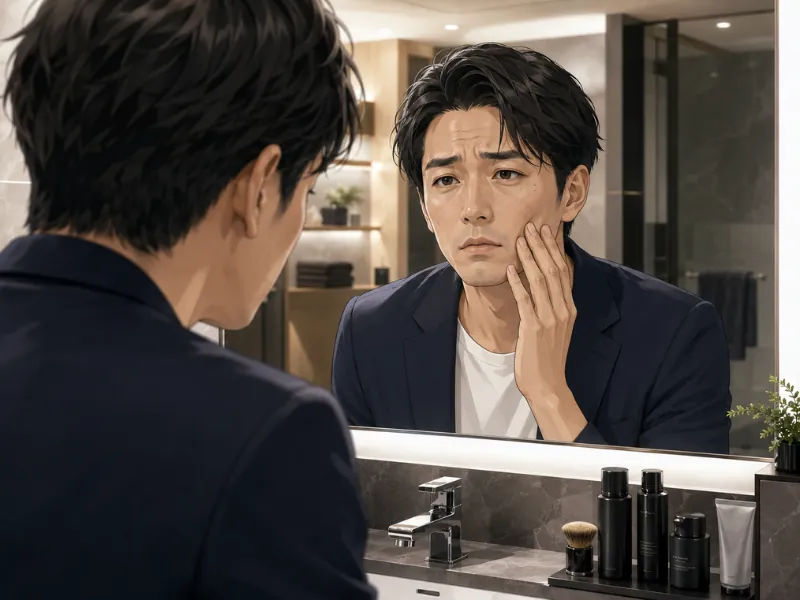 鏡に映る自分に落胆する